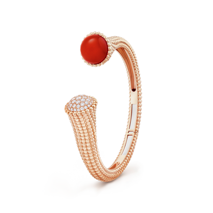 18K Rose Gold Carnelian Diamonds VCA Perlée Couleurs Bracelet