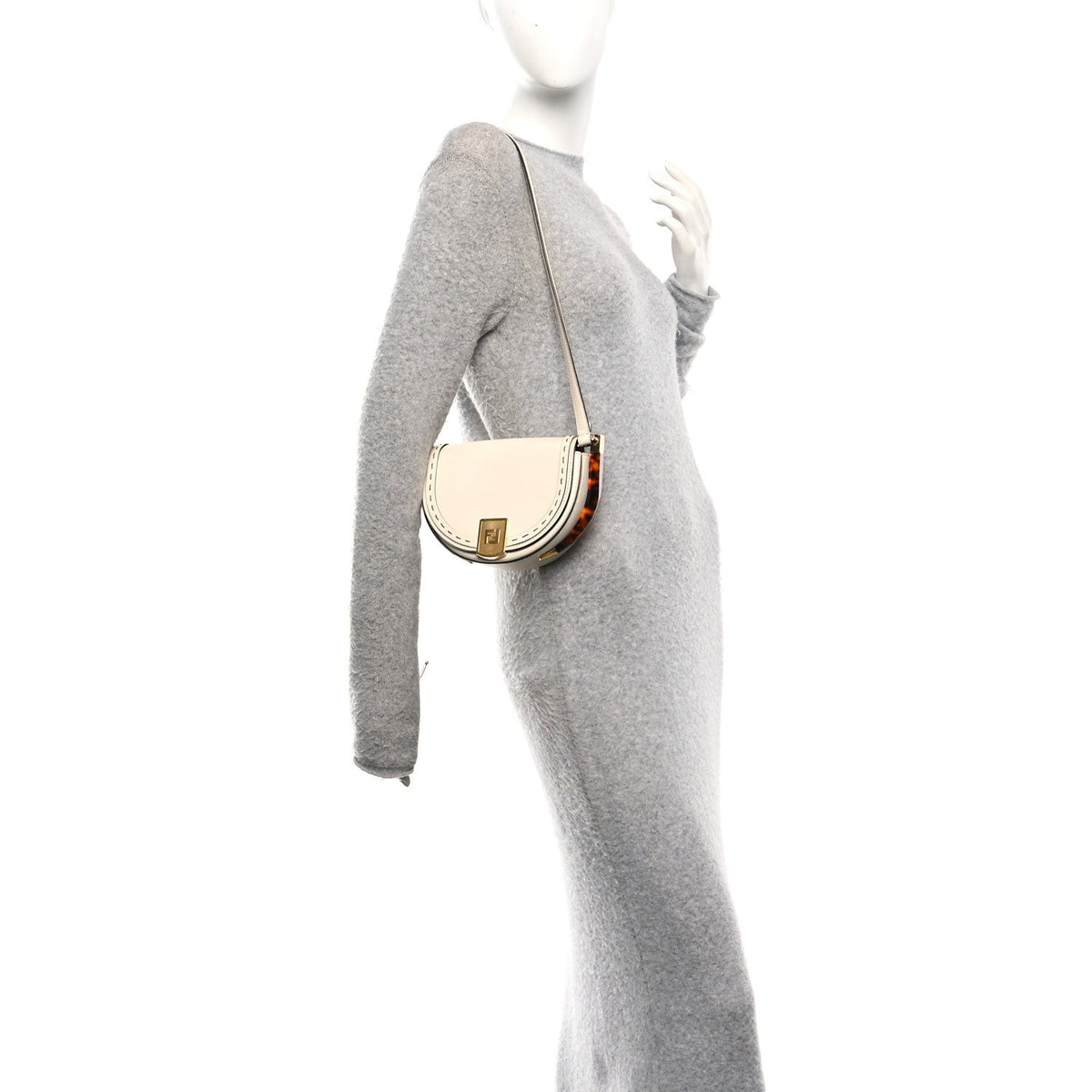 Fendi Vitello King Plexiglass Moonlight Shoulder Bag White Ice