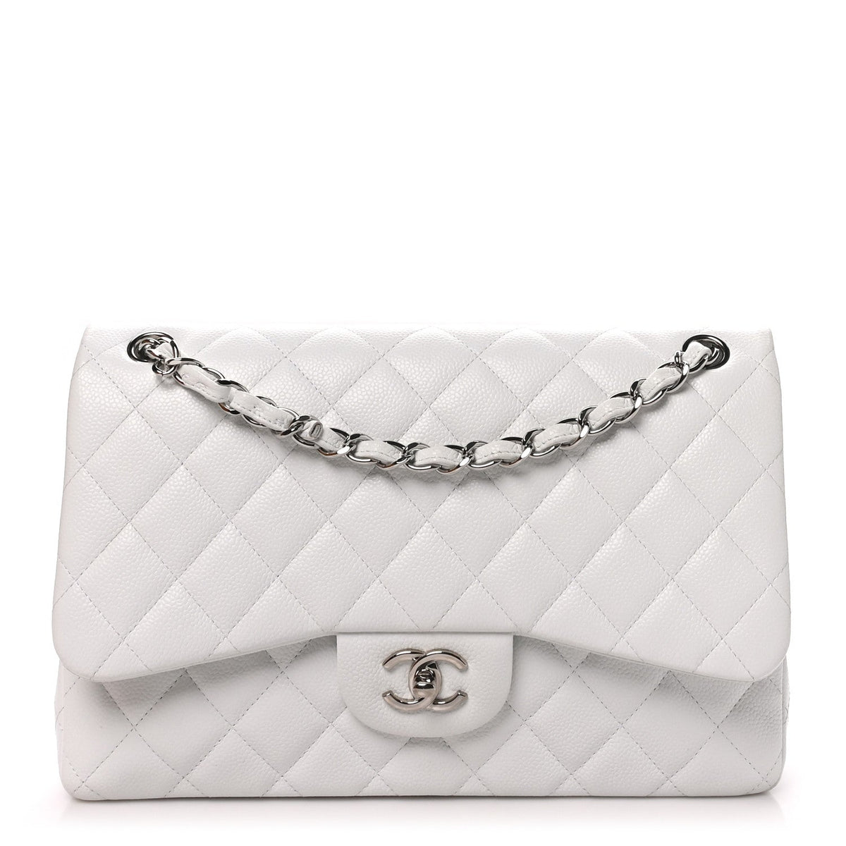 Chanel Caviar Quilted Jumbo Double Flap White