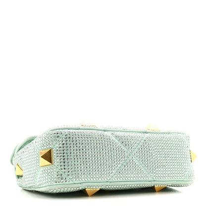 Valentino Garavani Crystal Suede Small Roman Stud Shoulder Bag Green