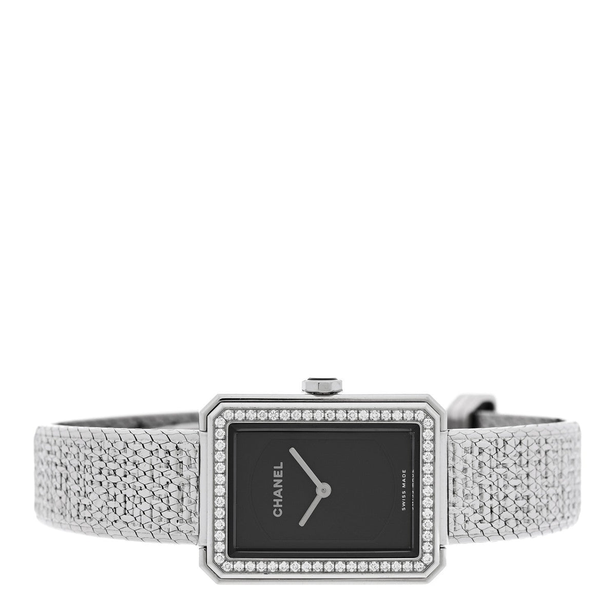 Chanel Stainless Steel Diamond 21mm Boy-Friend Tweed Watch Black