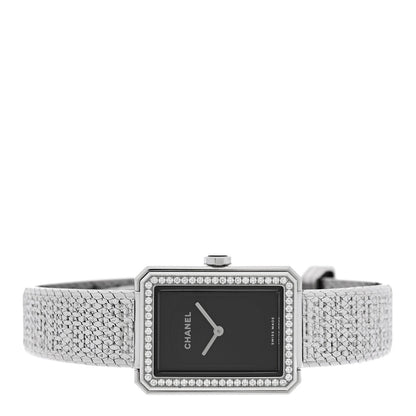 Chanel Stainless Steel Diamond 21mm Boy-Friend Tweed Watch Black