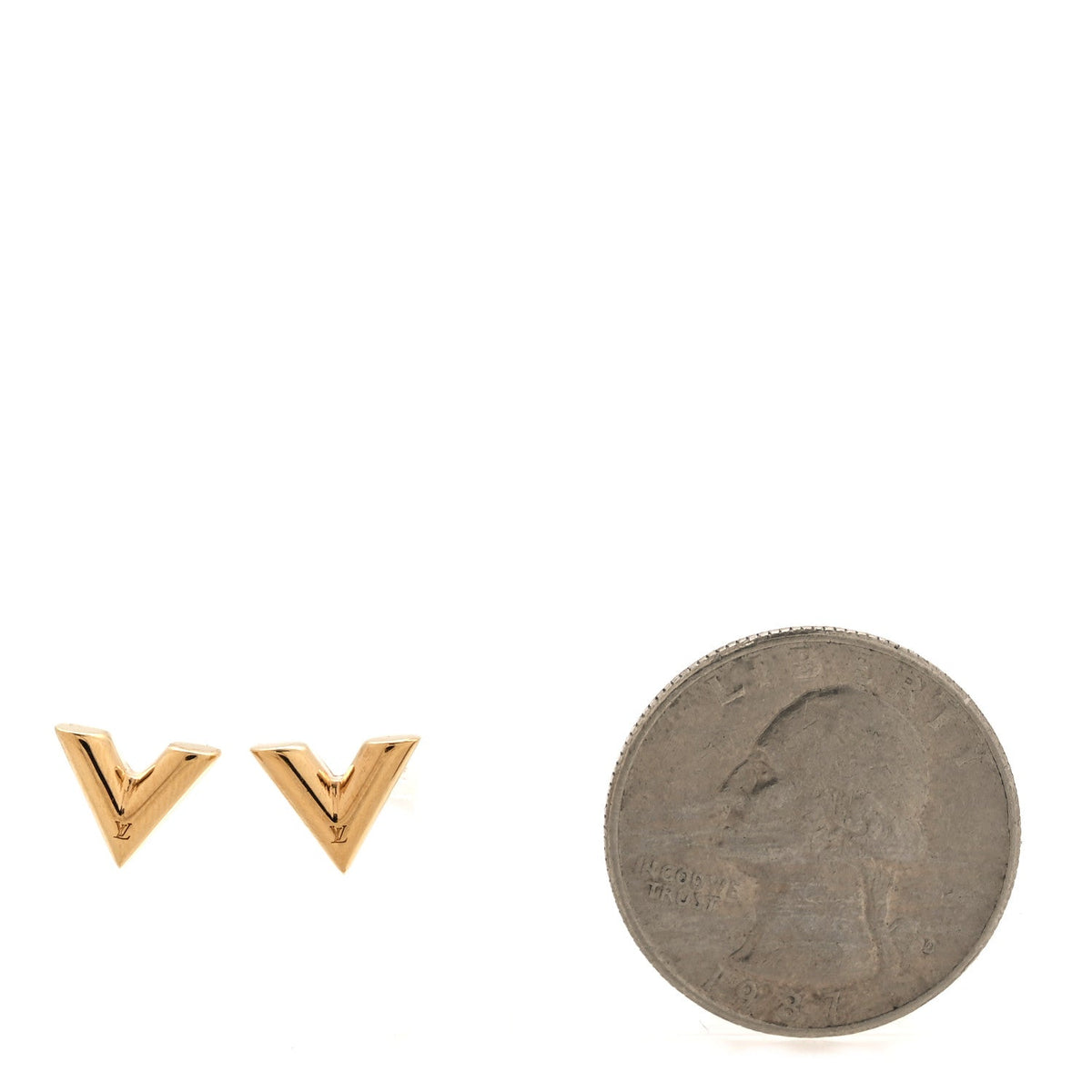 Louis Vuitton Brass Essential V Stud Earrings Gold