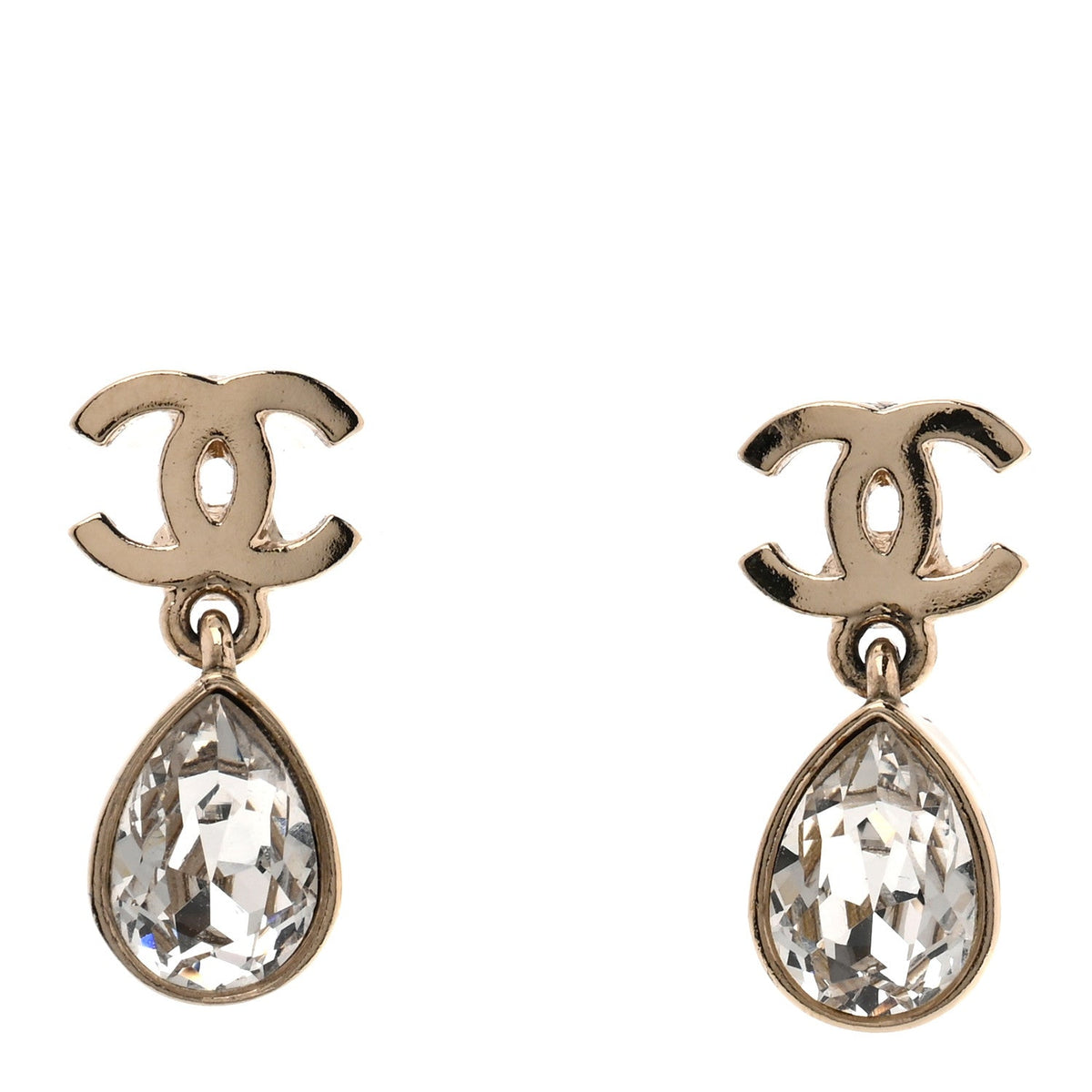 Chanel Crystal CC Tear Drop Earrings Gold
