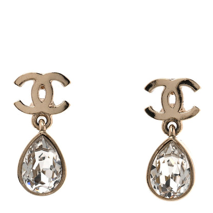 Chanel Crystal CC Tear Drop Earrings Gold