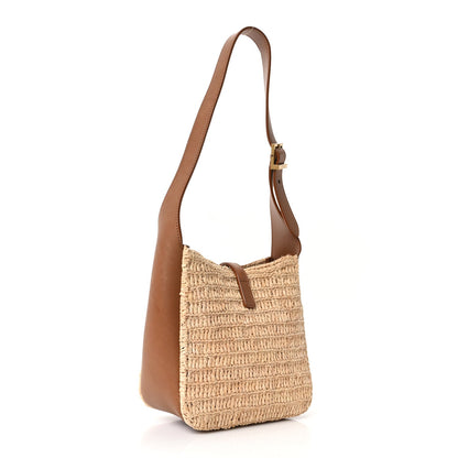 Saint Laurent Raffia Calfskin Le 5 A 7 Baby Hobo Natural Brick