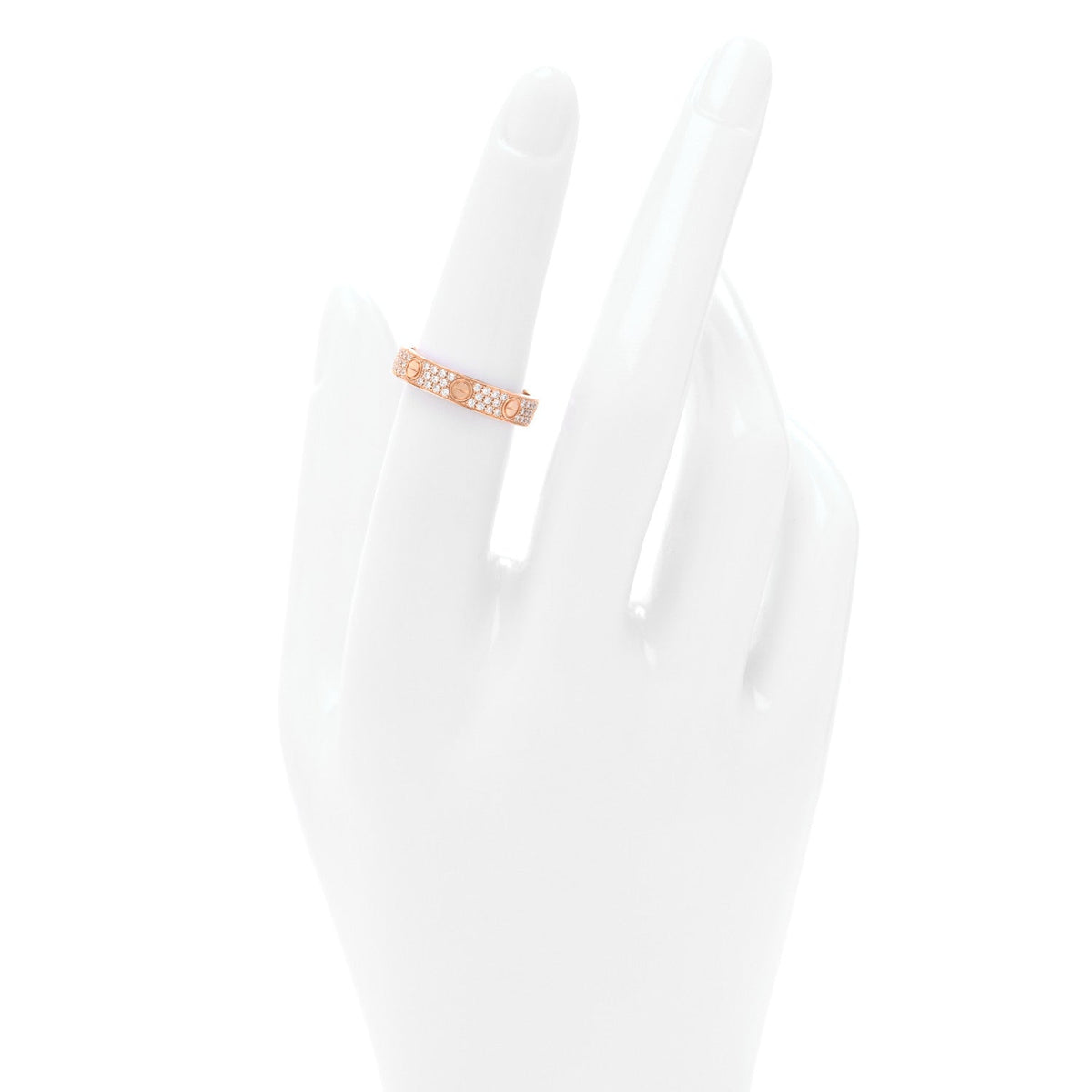 Cartier 18K Pink Gold Diamond 4mm LOVE Wedding Paved Band Ring 52 6