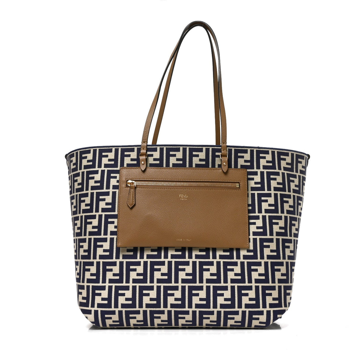 Fendi Pequin Vitello Reversible Large Shopping Tote Midnight Blue
