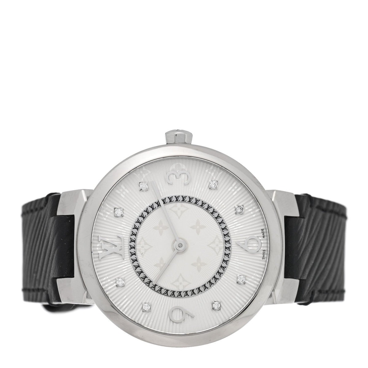 Louis Vuitton Stainless Steel Epi Diamond 33mm Tambour Slim Quartz Watch Black