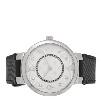 Louis Vuitton Stainless Steel Epi Diamond 33mm Tambour Slim Quartz Watch Black