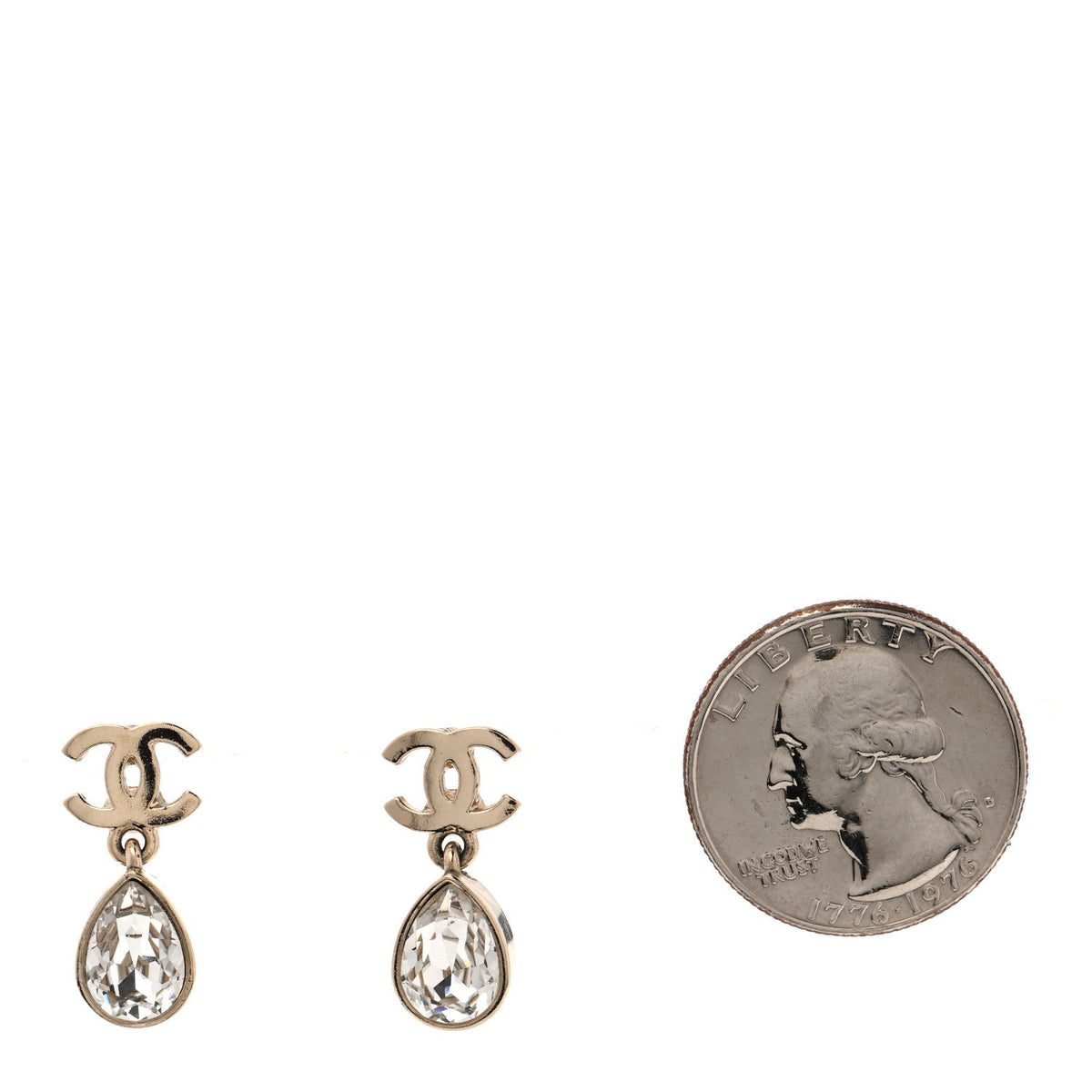 Chanel Crystal CC Tear Drop Earrings Gold