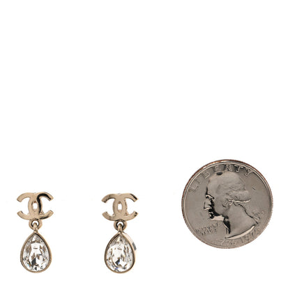 Chanel Crystal CC Tear Drop Earrings Gold