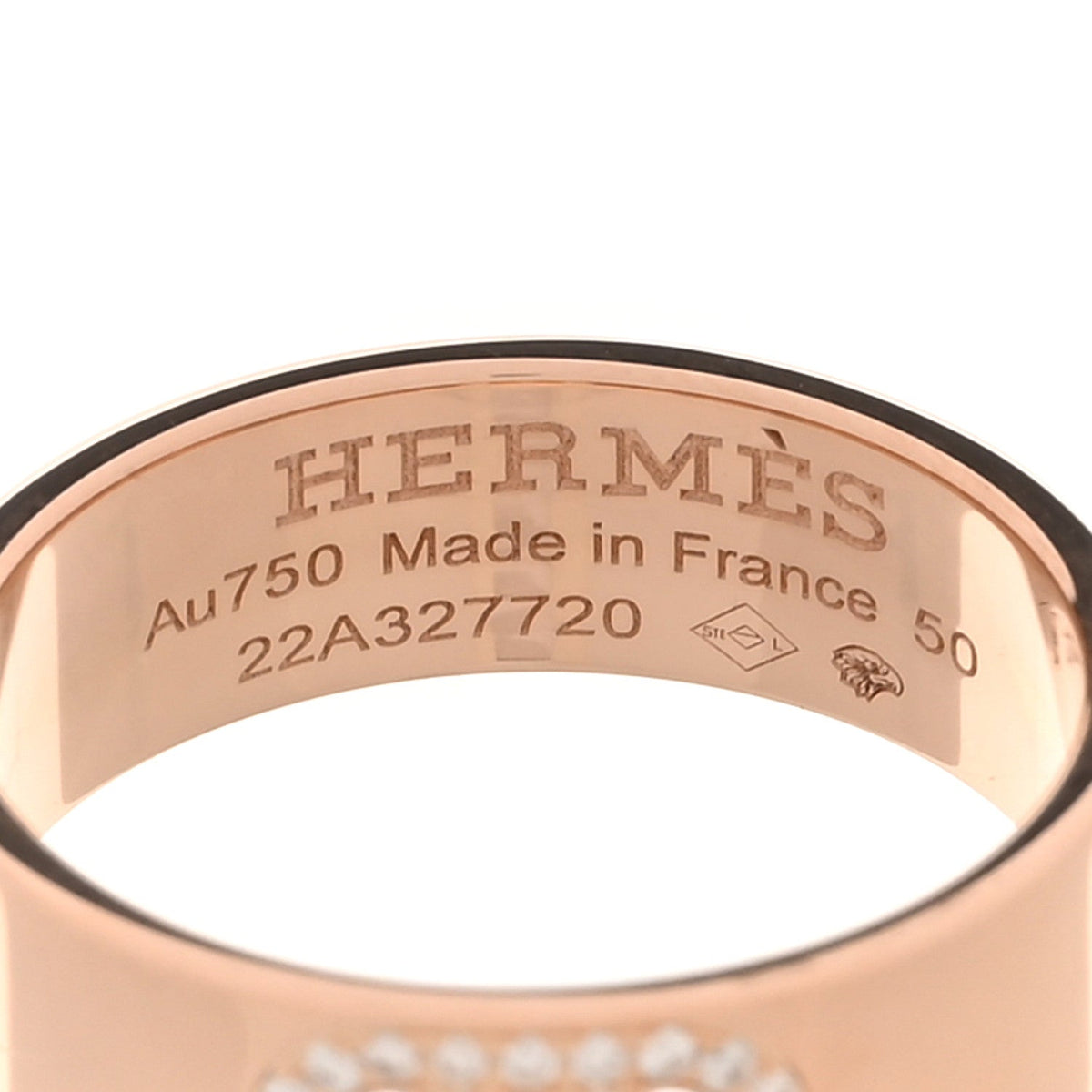Hermes 18K Rose Gold Diamond PM H D'Ancre Ring 50 5.5