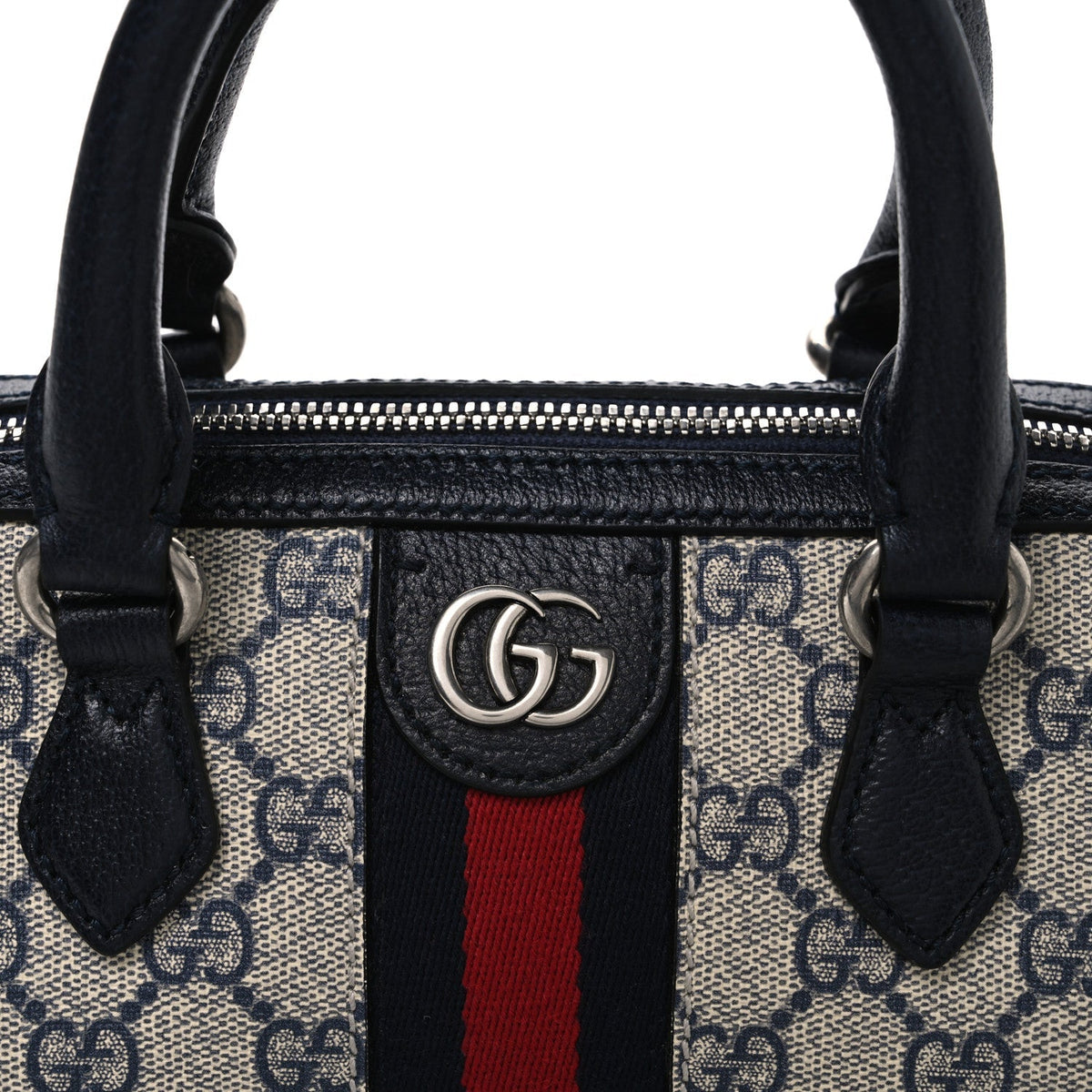 Gucci GG Supreme Calfskin Mini Ophidia Top Handle Bag Beige Blue