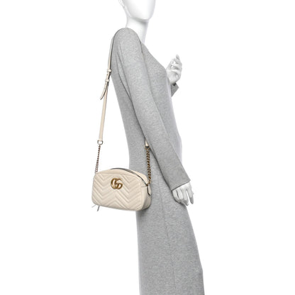 Gucci Calfskin Matelasse Small GG Marmont Shoulder Bag White