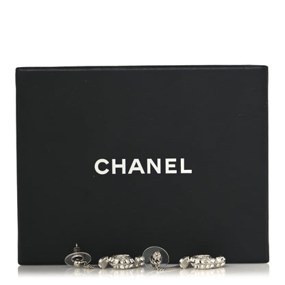Chanel Baguette Crystal CC Drop Earrings Silver