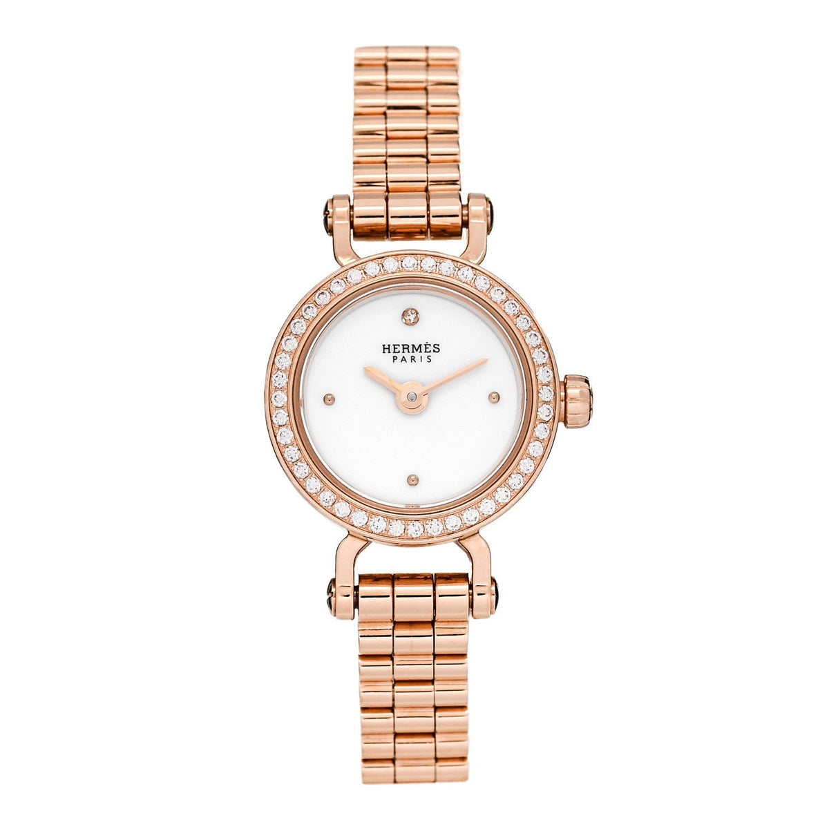 Hermes 18K Rose Gold Diamond 16mm Faubourg Quartz Watch