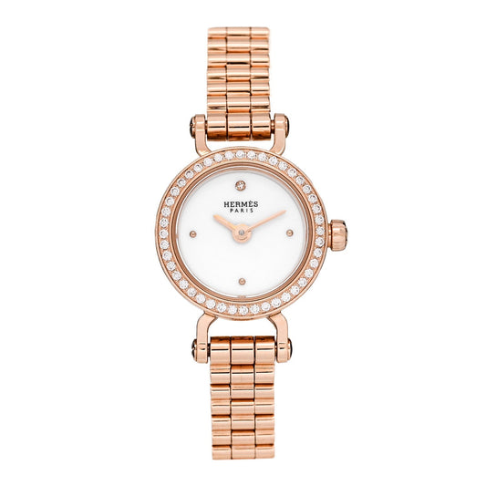 Hermes 18K Rose Gold Diamond 16mm Faubourg Quartz Watch