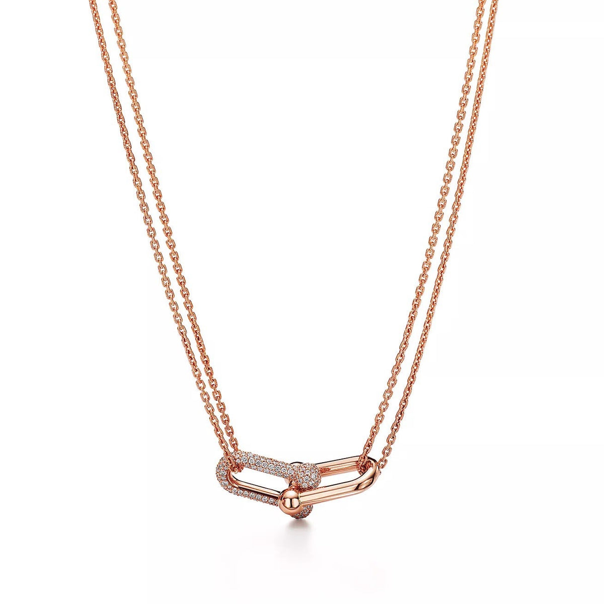 18K Gold Diamond Tiffany Hardwear Large Double Link Pendant