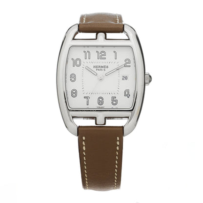 Hermes Stainless Steel Swift 33mm Cape Cod Tonneau Watch Etoupe