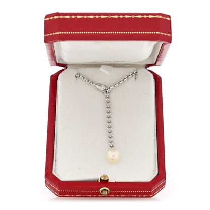 Cartier 18K White Gold Diamond Pearl 8.5mm Lariat Pendant Necklace