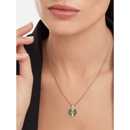18K Rose Gold Diamond Malachite Necklace