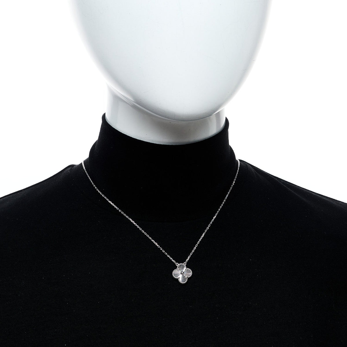 Van Cleef & Arpels 18K White Gold Guilloche Vintage Alhambra Pendant Necklace