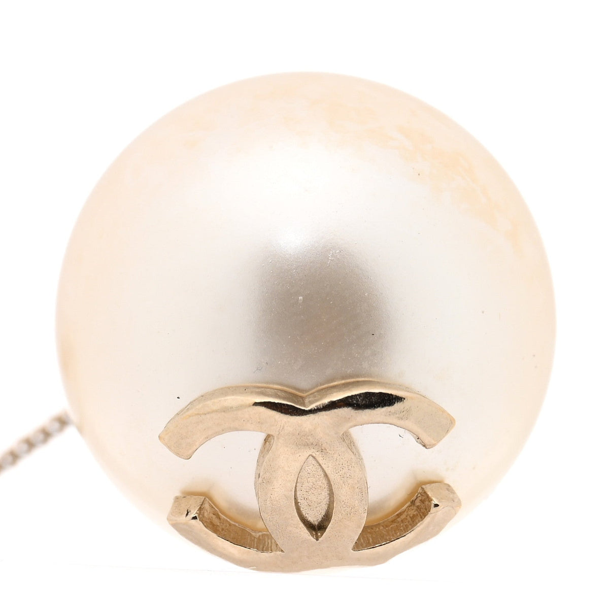 Pearl CC Chain Drop Earrings Gold