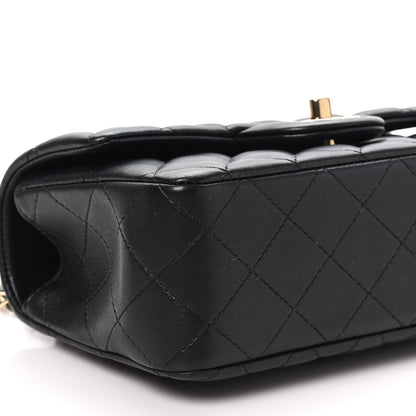 Chanel Lambskin Quilted Mini Top Handle Rectangular Flap Black