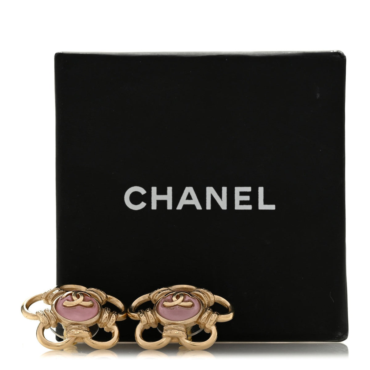 Chanel Metal Resin CC Flower Earrings Gold Pink