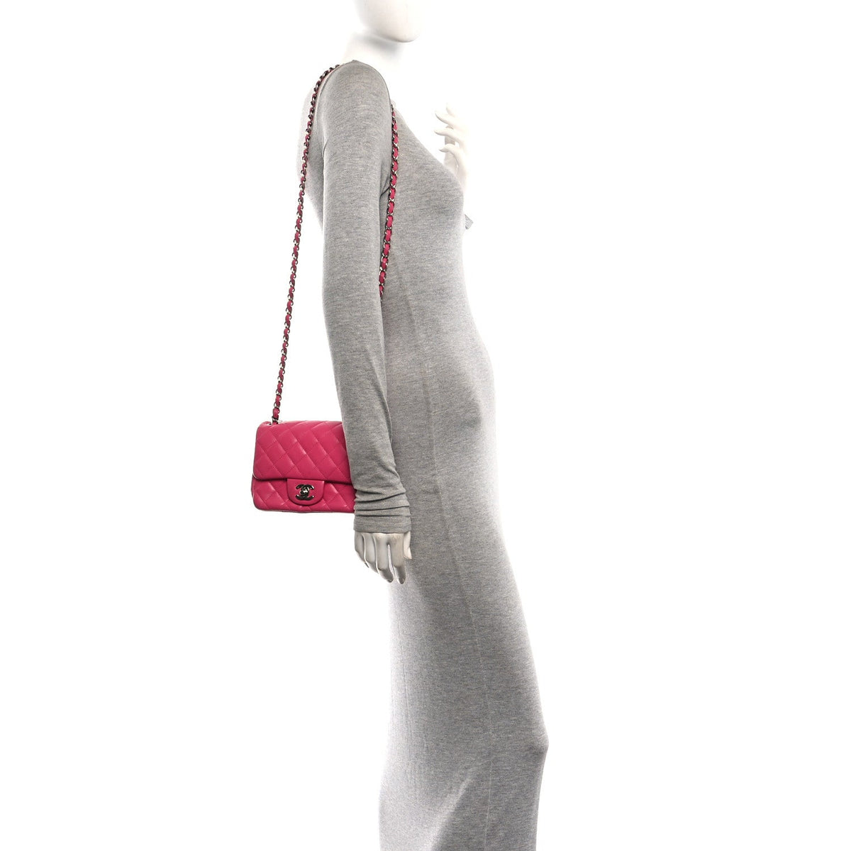 Chanel Lambskin Quilted Mini Square Flap Dark Pink