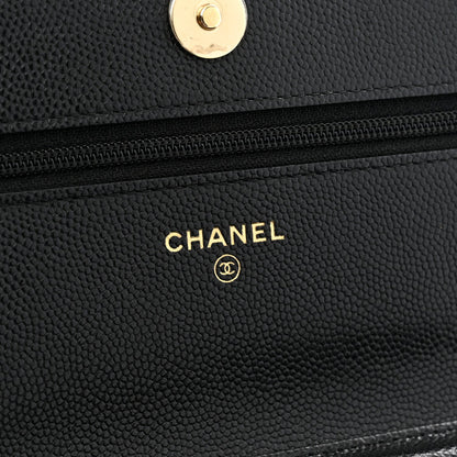 Chanel Caviar Quilted French New Wave Chain CC Wallet On Chain WOC Black