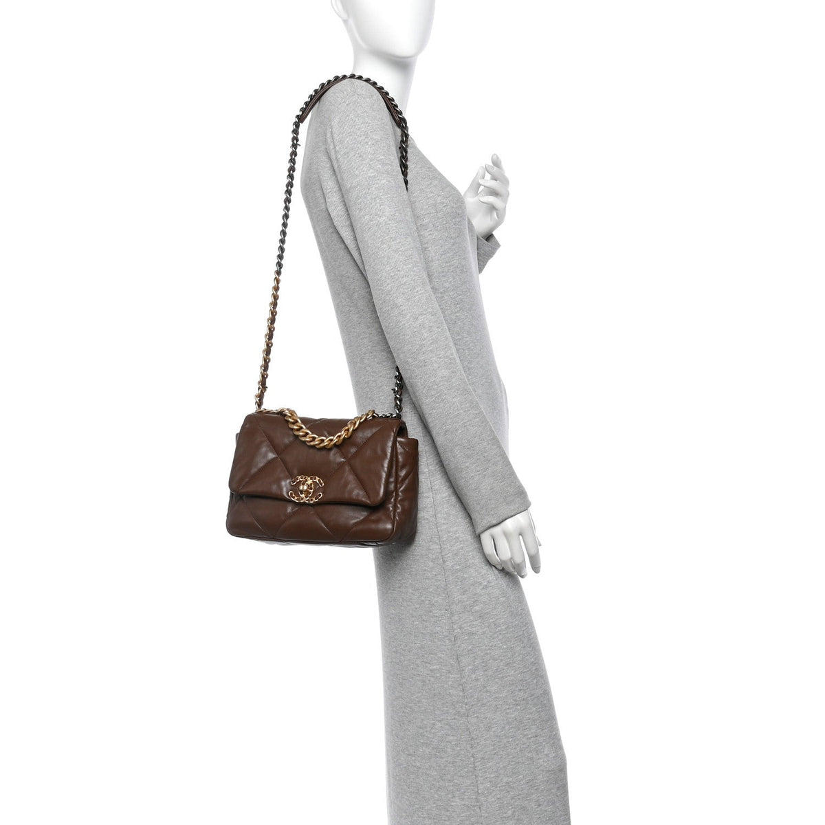 Chanel Lambskin Quilted Medium 19 Flap Dark Brown