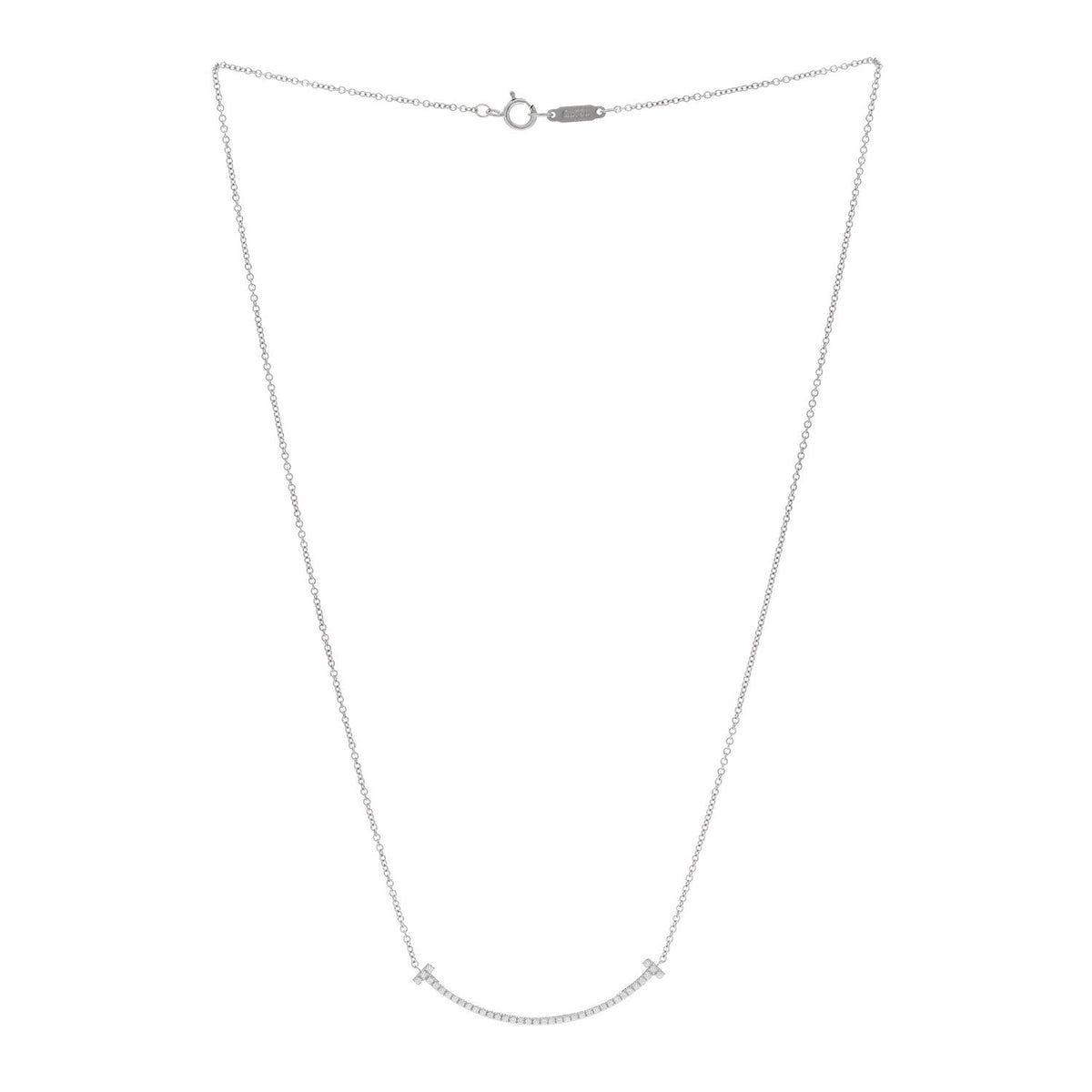 Tiffany 18K White Gold Diamond Small T Smile Pendant Necklace