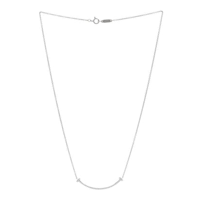 Tiffany 18K White Gold Diamond Small T Smile Pendant Necklace