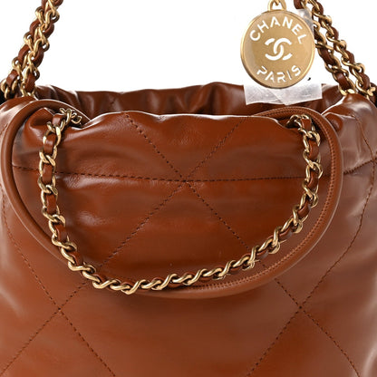 Chanel Shiny Calfskin Quilted Mini Chanel 22 Light Brown
