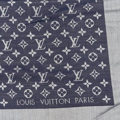 Louis Vuitton Silk Wool Monogram Denim Shawl Blue 1983763