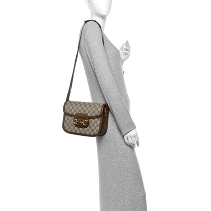 Gucci GG Supreme Horsebit 1955 Shoulder Bag Beige Brown Sugar