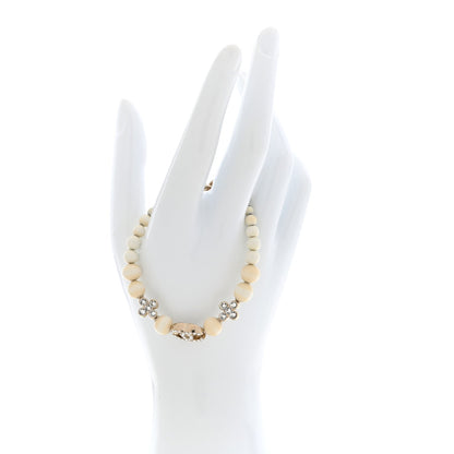 Chanel Enamel Crystal CC Flower Bracelet White Light Gold