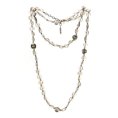 Gucci Metal Crystal Bead Flower Long Necklace Gold