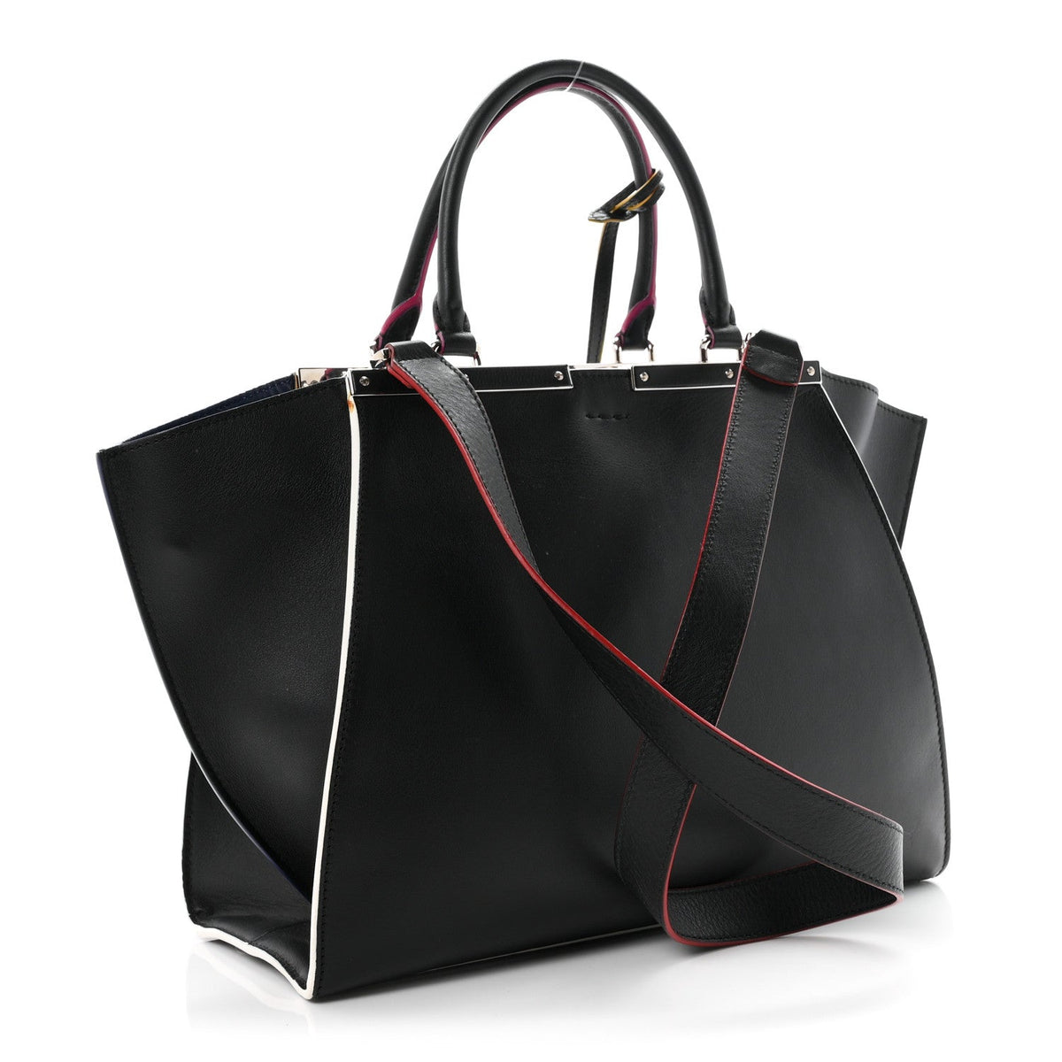 Fendi Vitello Dolce Shiny Nappa Petite 3Jours Tote Black Iris