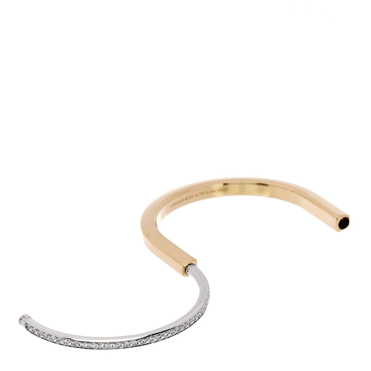Tiffany 18K Yellow White Gold Diamond Lock Half Pave Bangle Bracelet