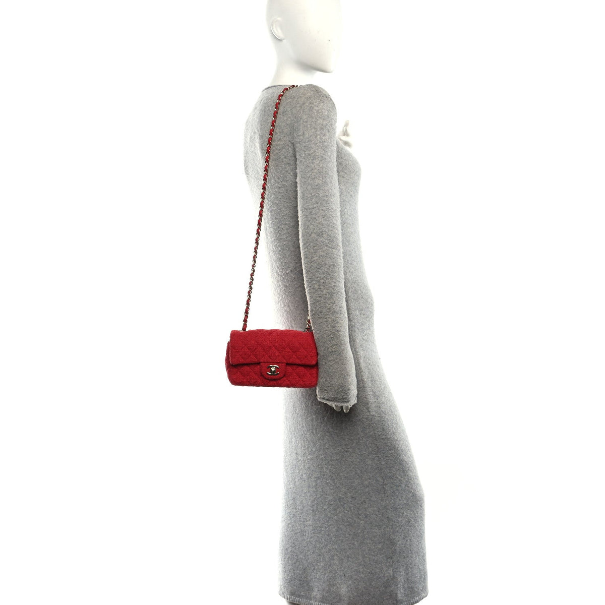 Chanel Tweed Quilted Mini Rectangular Flap Red