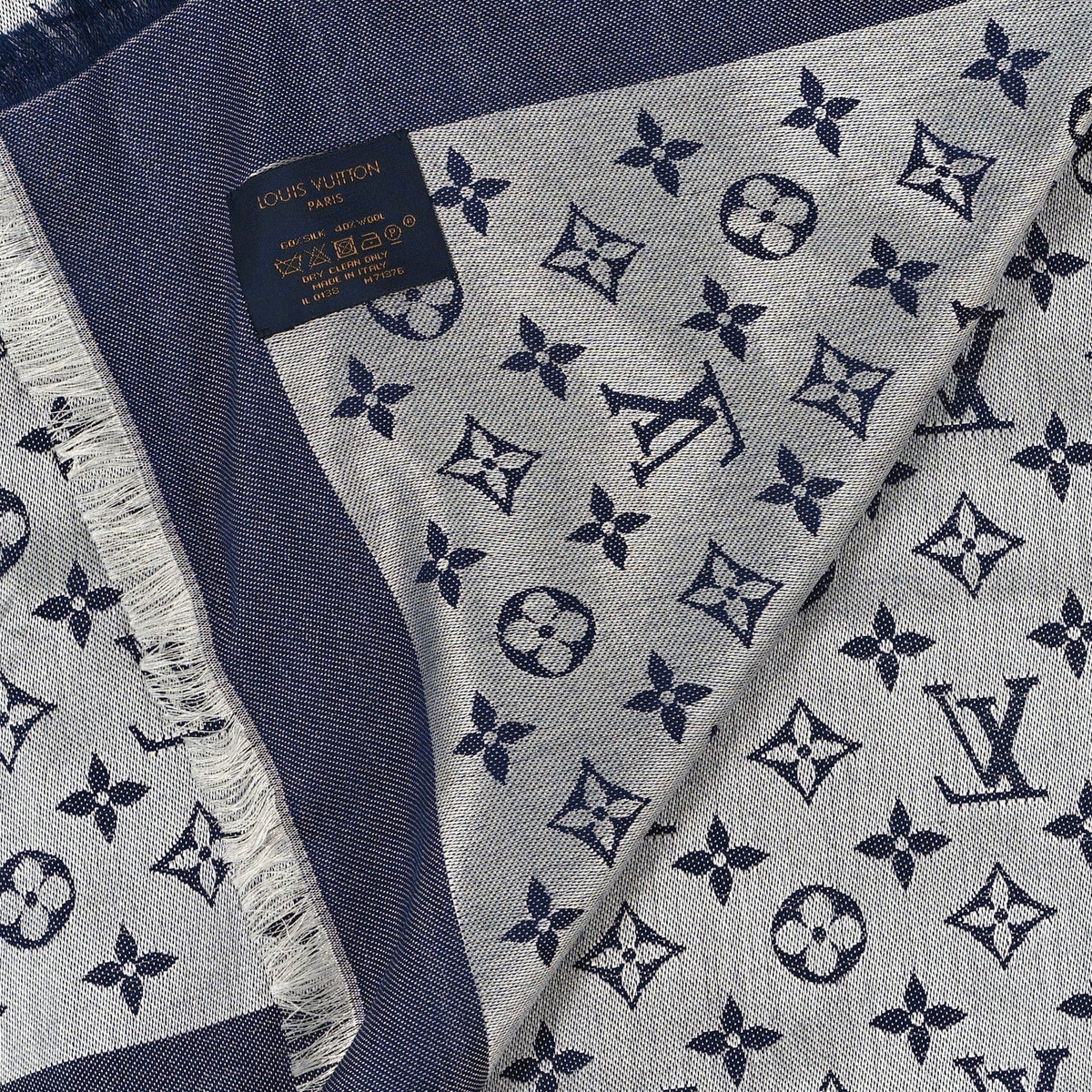 Louis Vuitton Silk Wool Monogram Denim Shawl Blue 1983763
