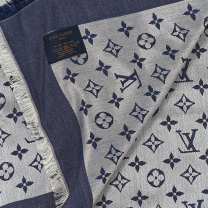 Louis Vuitton Silk Wool Monogram Denim Shawl Blue 1983763