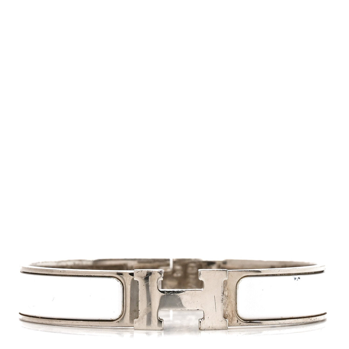 Hermes Palladium Plated Enamel Narrow Clic Clac H Bracelet GM White
