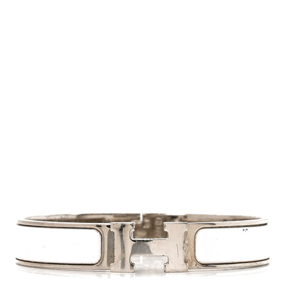 Hermes Palladium Plated Enamel Narrow Clic Clac H Bracelet GM White