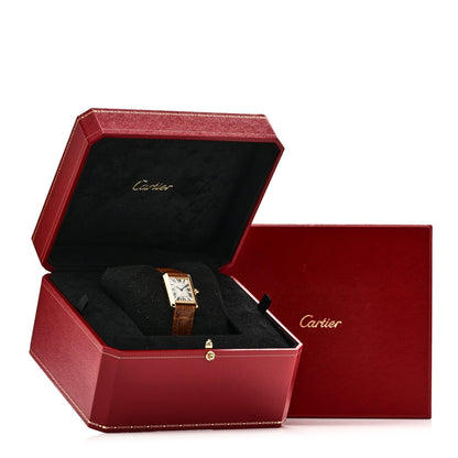 Cartier 18K Yellow Gold Alligator 22mm Tank Louis Quartz Watch Brown