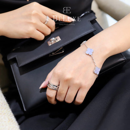 18K White Gold Chalcedony VCA Vintage Alhambra Bracelet 5 Motifs