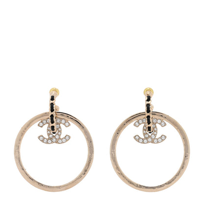 Chanel Metal Crystal Lambskin CC Chain Hoop Earrings Gold Black